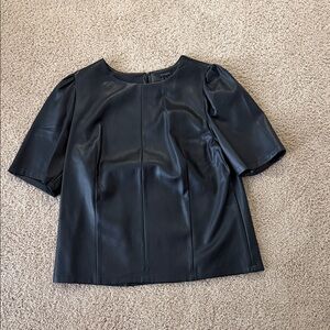 Ann Taylor Black Faux Leather Short-Sleeve Blouse
